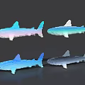 Colorful Pixel Art Shark Models With Gradient Colors And Decorative Design 3d model