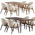 Modern Wooden Dining Table Set With Beige Upholstered Chairs And Solid Wood Frame 3d model
