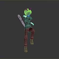 Playful Child in Black Outfit with Tail Jumping in 3D Model Design