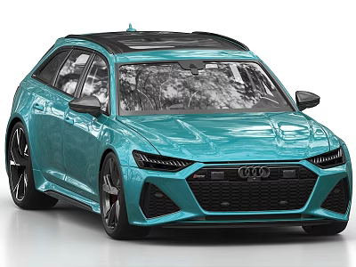 Blue Audi Wagon Car With Black Roof And Modern Front Design Headlights 3d model