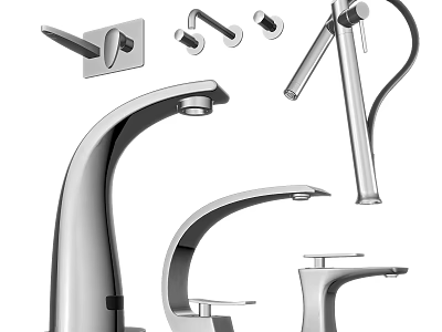 Modern Water Faucet Collection Featuring Curved Spout Single Handle And Wall Mounted Designs 3d model