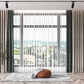 Layered Sheer and Solid Curtains in Neutral Tones for Living Room Window City View