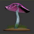Colorful Decorative Mushroom With Pink Cap Blue Stem And Green Grass On Brown Base