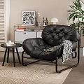 Black Leather Tufted Unique Shaped Sofa Living Room Interior With Side Table And Green Plant