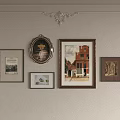 Ornate Wall Decor With Framed Artworks Oval Mirror And Decorative Moldings