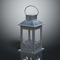 White Lantern With Intricate Cutout Design And Circular Top Handle On Reflective Surface 3d model