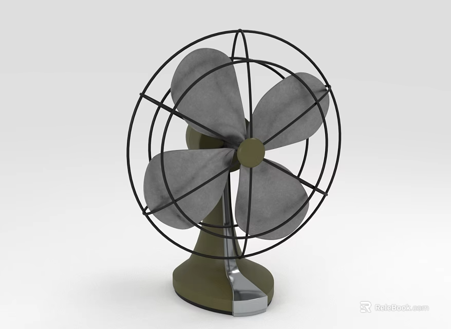 Vintage Design Air Cooler Fan With Metal Grille Grey Blades And Stable Base 3d model 
