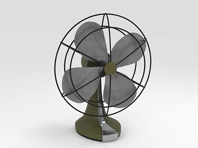Vintage Design Air Cooler Fan With Metal Grille Grey Blades And Stable Base 3d model