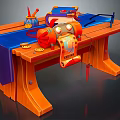 Wooden Workbench Interior With Blue Mat And Colorful Craft Tools