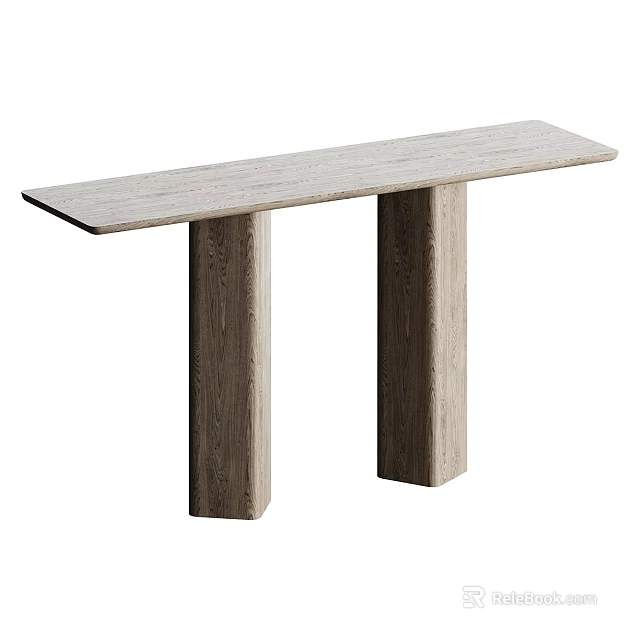 Modern Minimalist Console Table With Light Gray Wooden Top And Two Column Legs 3d model 