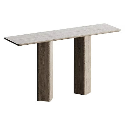 Modern Minimalist Console Table With Light Gray Wooden Top And Two Column Legs 3d model