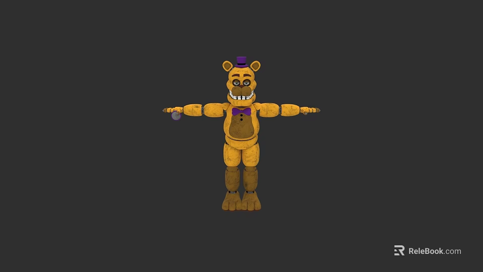 Yellow Bear Doll With Purple Hat And Outstretched Arms In Cartoon Style 3d model 