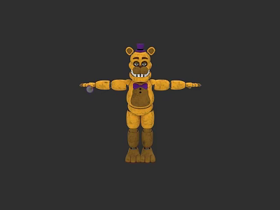 Yellow Bear Doll With Purple Hat And Outstretched Arms In Cartoon Style 3d model