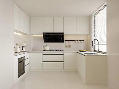 Modern White Kitchen Interior Design With Cabinets Countertop Appliances And Window 3d model