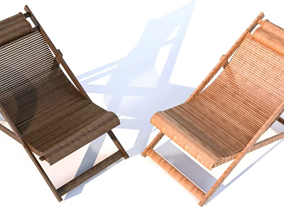 Stylish Foldable Rattan Lounge Chairs In Dark And Light Brown Tones 3d model