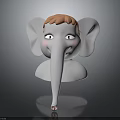Cute Cartoon Elephant Head With Orange Hair Big Eyes Pink Cheeks And Long Trunk