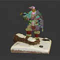 3D Armored Man Figure Holding Axe Standing On Snow Covered Base