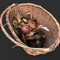 Detailed Botanical Painting of Woven Basket Filled with Fresh Wild Mushrooms