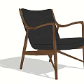 Modern Design Leisure Chair With Dark Brown Wooden Frame And Black Leather Cushion