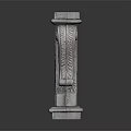 Gray Stone Decorative Column With Intricate Carvings And Textured Surface