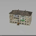 Old Multi Story Apartment Building With Brick Exterior Windows And Green Balconies