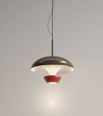 Modern Hanging Pendant Light With Metallic Shade And Red Bottom Design 3d model
