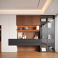 Modern Interior Design Decorative Cabinet With Wooden White Panels Glass Shelves And Ornaments