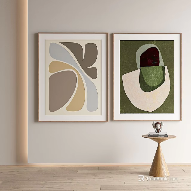 Abstract Geometric Wall Art Decor In Modern Interior With Side Table Ornament 3d model
