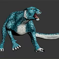 Turquoise Leopard with Black Spots and Open Mouth Standing on Shiny Surface