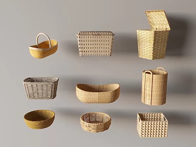 Various Woven Storage Baskets with Different Shapes for Home Organization 3d model