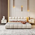 Cream Colored Double Bed with Upholstered Headboard in Modern Bedroom Interior