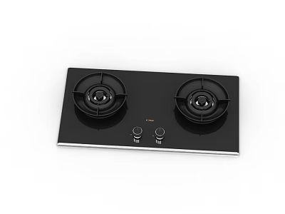 Modern Black Gas Stove with Double Burners and Control Knobs on Glass Surface 3d model