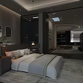 Modern Bedroom Furniture Store With Stylish Bed Nightstand And Pendant Light
