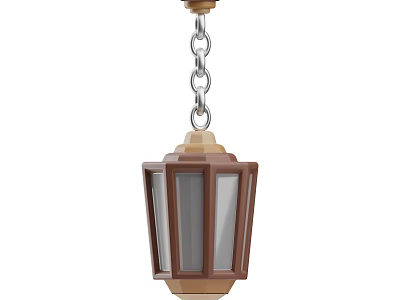 Classic Wooden Hanging Lamp With Glass Panels And Metal Chain Design 3d model