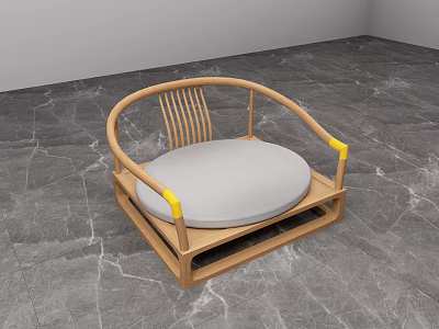 Wooden Leisure Chair With Curved Armrests Yellow Accents And Light Gray Padded Seat 3d model