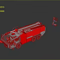 Modern Red Silver Fire Truck with Extended Ladder and Blue Equipment Units