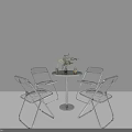 Modern Transparent Acrylic Table And Chairs Set With Decorative Plant And Glasses