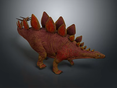 Red Orange Stegosaurus Dinosaur With Textured Skin Spiked Back Plates And Tail 3d model