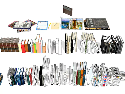 Assorted Books Magazines Stacked With Colorful Covers Different Sizes And Genres 3d model