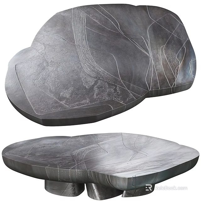 Modern Heart Shaped Coffee Table Design With Textured Metal Surface And Unique Finish 3d model 