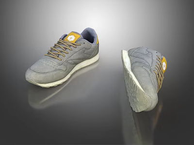 Gray Casual Sneakers With Yellow Accents Laces And White Sole Design 3d model