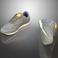 Gray Casual Sneakers With Yellow Accents Laces And White Sole Design