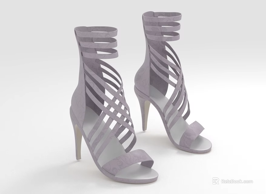 Light Purple High Heel Sandals with Crisscross Straps Open Toe Design and Stiletto Heel 3d model 