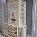 Elegant Vintage Decorative Cabinet With Hand Painted Tree Design And Drawers