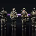 Group of Military Action Figures in Camouflage Uniforms With Weapons And Tactical Gear