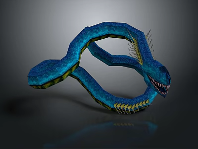 Blue Snake With Curved Body Shiny Scales And Yellow Accents 3d model
