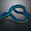 Blue Snake With Curved Body Shiny Scales And Yellow Accents