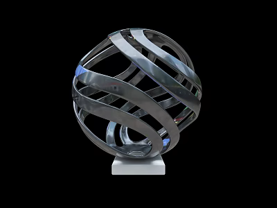 Intricate Modern Metal Spherical Sculpture With Intertwined Strips On White Base 3d model