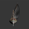 Vintage Sailing Boat with Striped Sail Colorful Hull Wooden Mast and Ropes