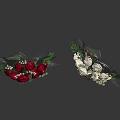 Two Colorful Rose Bouquets with Red Deep Pink White Flowers Green Leaves and Berries